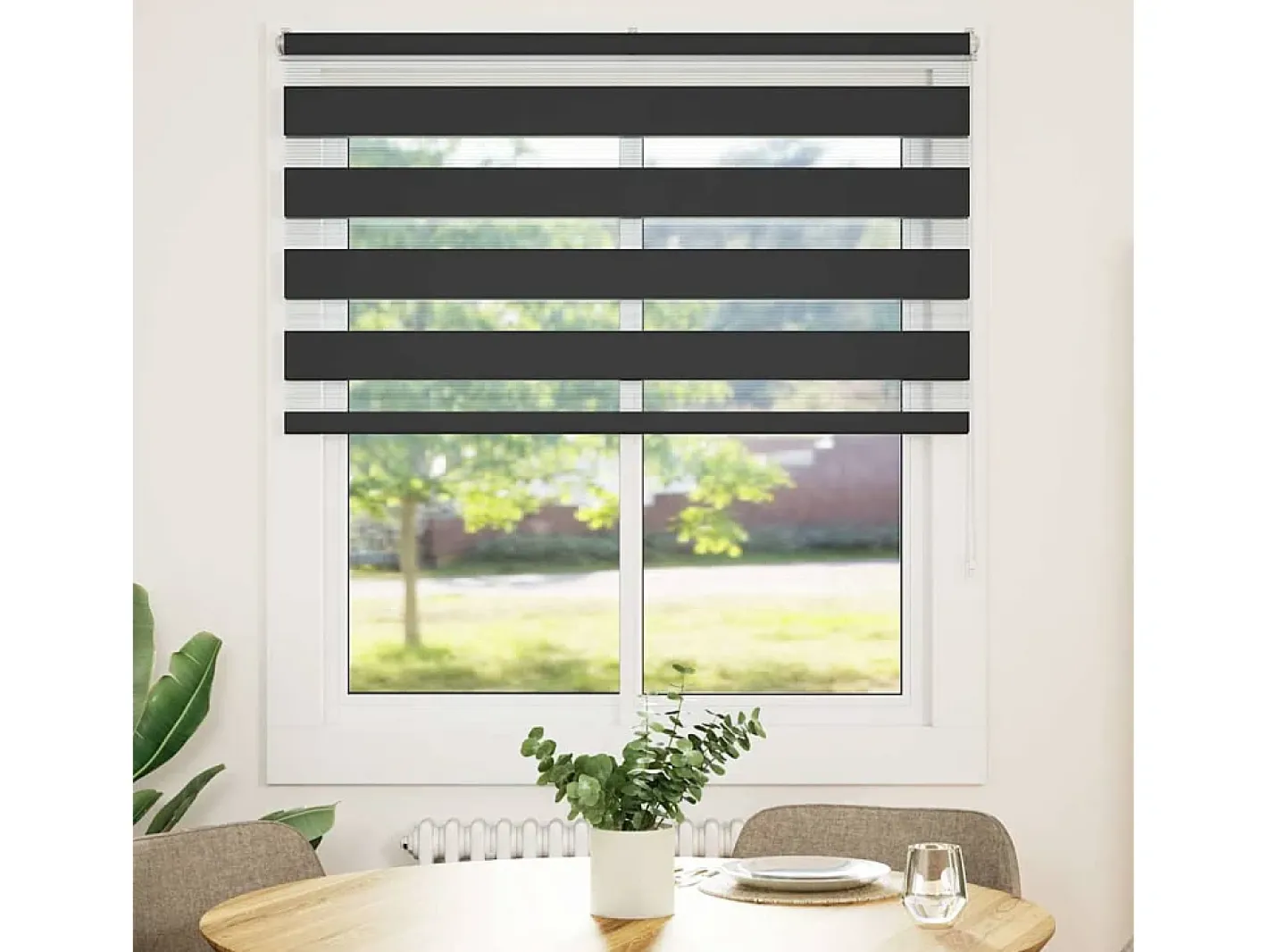 Estor cebra 135x150 cm ancho tela 130,9 cm poliéster Negro Clearance