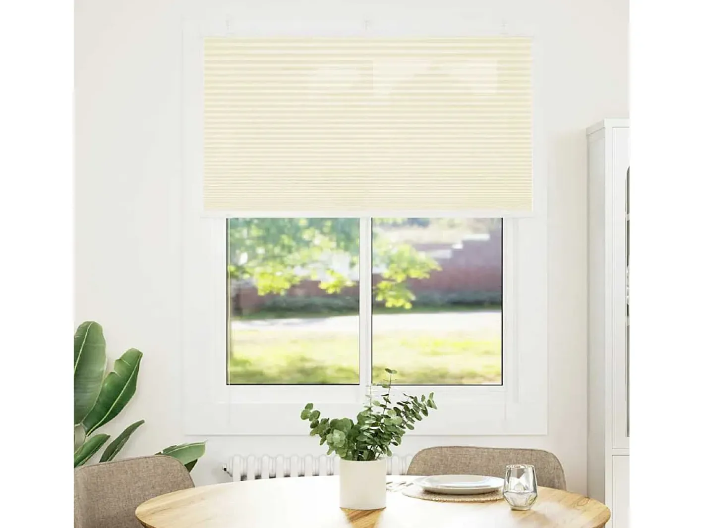 Estor plisado color 105x150cm ancho tela 104,4cm poliéster Crema New