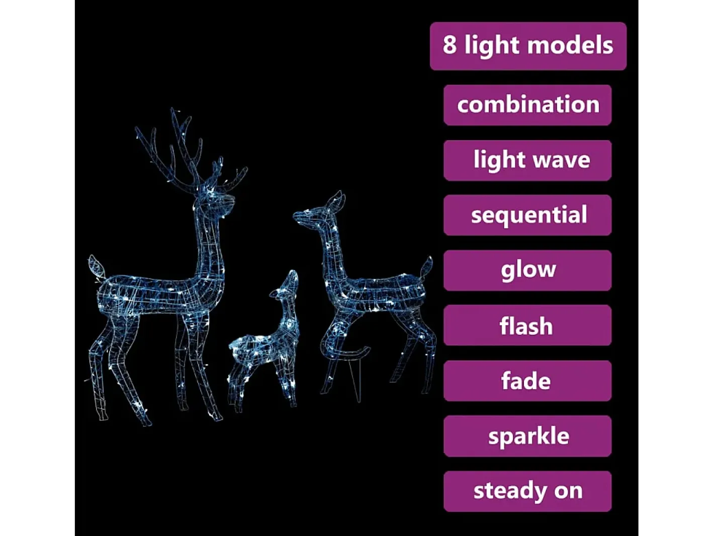 Best vidaxl Familia de renos de Navidad acrílico 300 LEDs frío Blanco