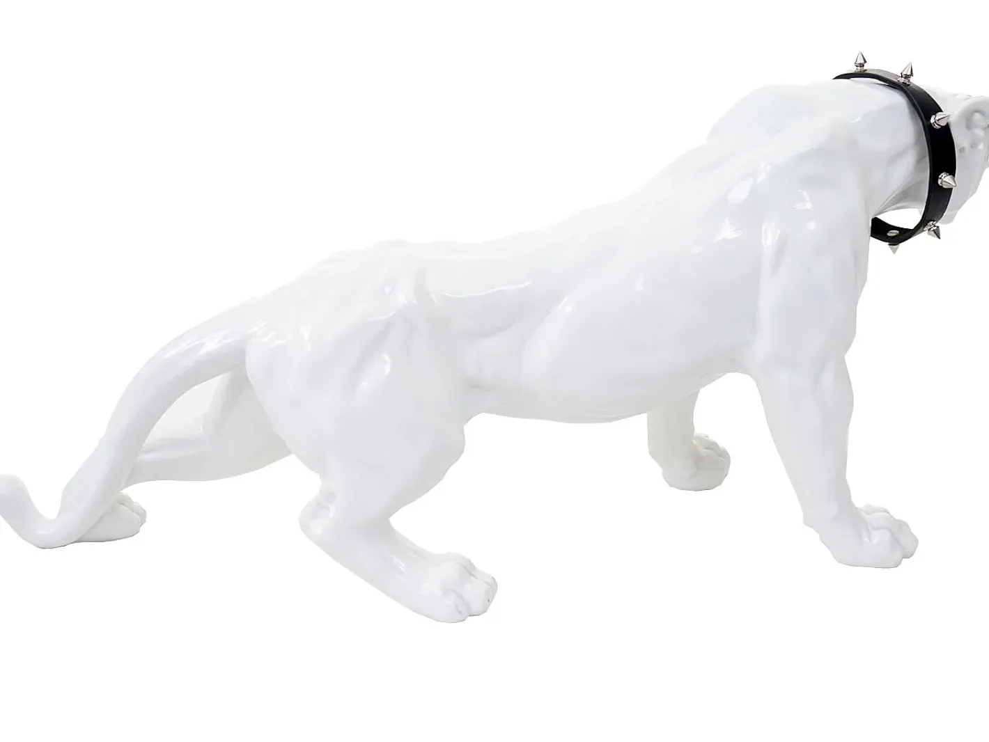 MCW Estatua-Figurita decorativa pantera con collar, alto brillo con collar Blanco
