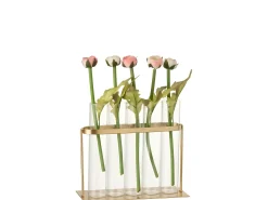 J-Line Jarrón-Florero 5 tubos metal/cristal oro Alt. 17 cm Cobrizo