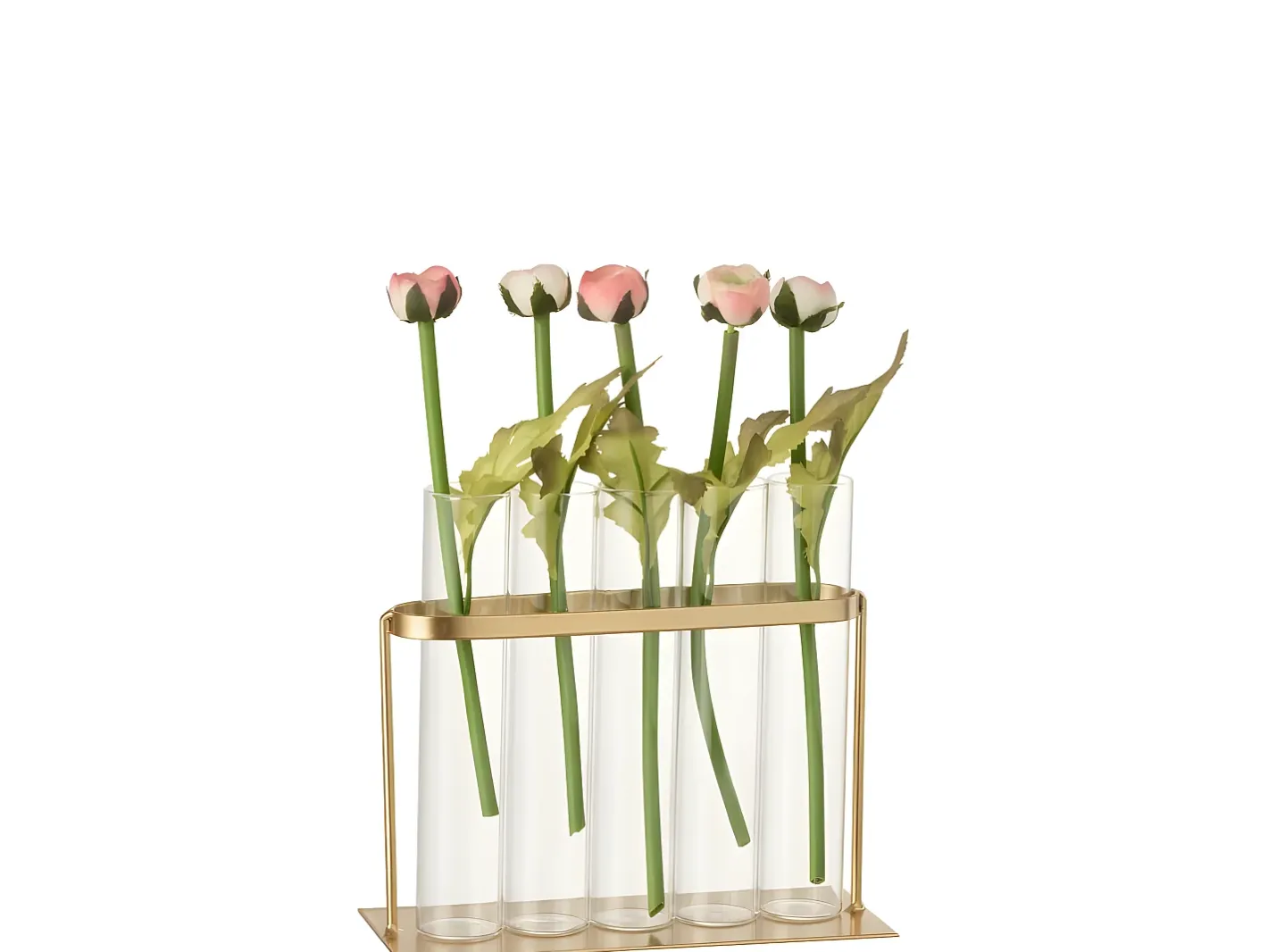 J-Line Jarrón-Florero 5 tubos metal/cristal oro Alt. 17 cm Cobrizo