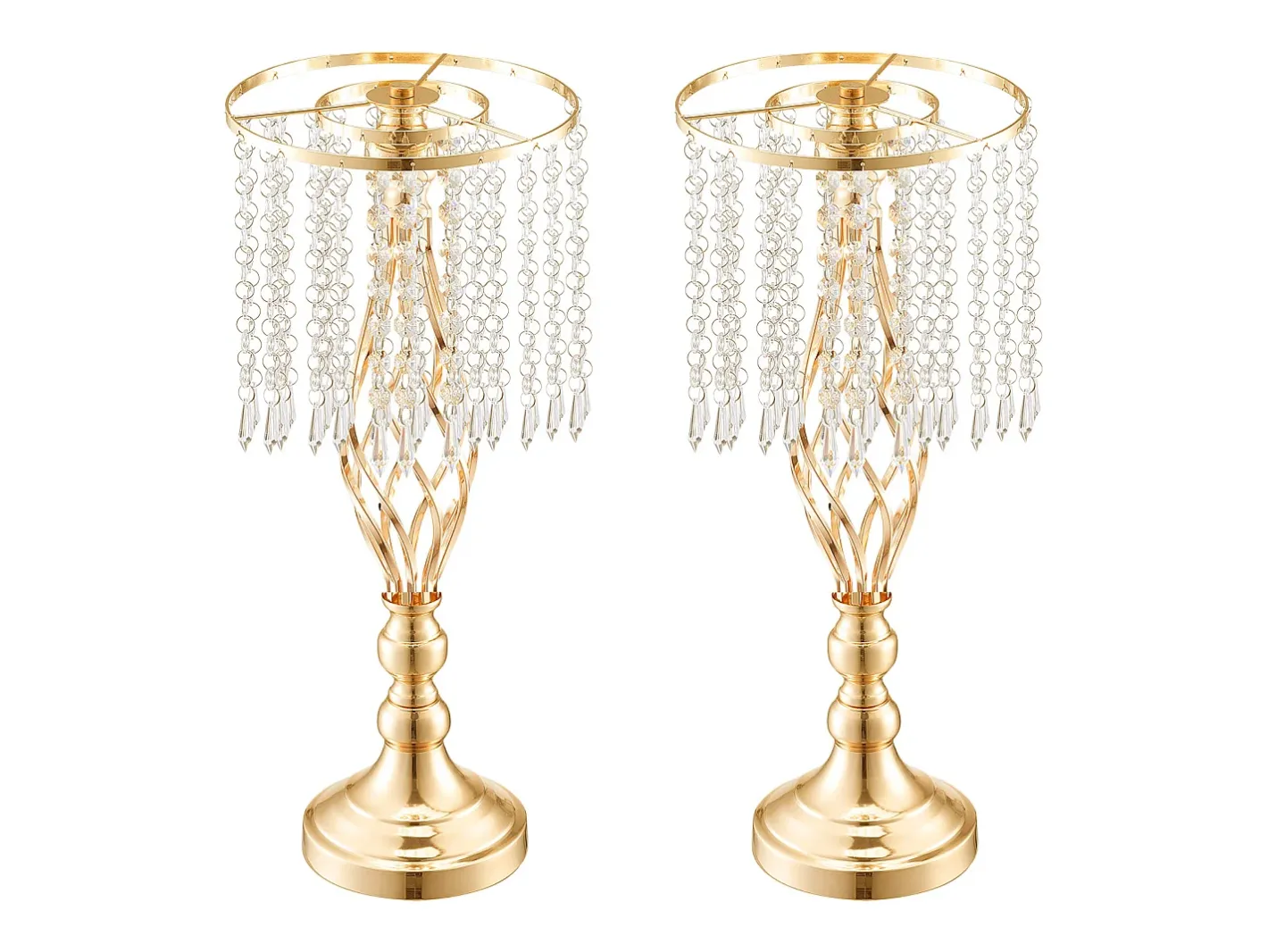 Florero SucceBuy - Juego de 12 Jarrones de Cristal de 49 cm, s, con Diseño Floral, para Bodas y Ceremonias, Metal/ Dorado Hot
