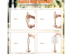 Florero SucceBuy - Juego de 12 Jarrones de Cristal de 49 cm, s, con Diseño Floral, para Bodas y Ceremonias, Metal/ Dorado Hot