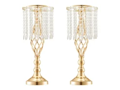 Florero SucceBuy - Juego de 12 Jarrones de Cristal de 49 cm, s, con Diseño Floral, para Bodas y Ceremonias, Metal/ Dorado Hot