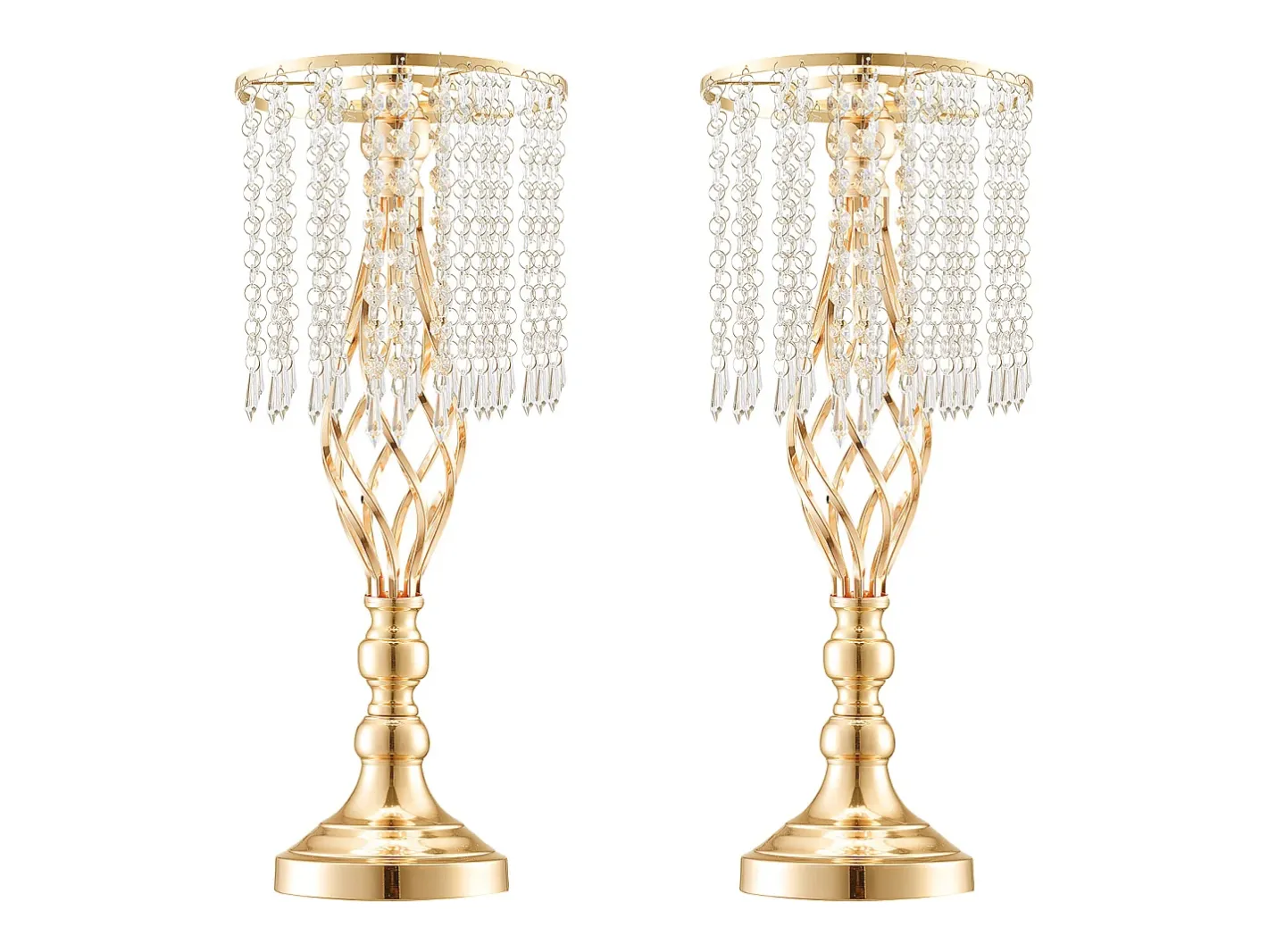 Florero SucceBuy - Juego de 12 Jarrones de Cristal de 49 cm, s, con Diseño Floral, para Bodas y Ceremonias, Metal/ Dorado Hot