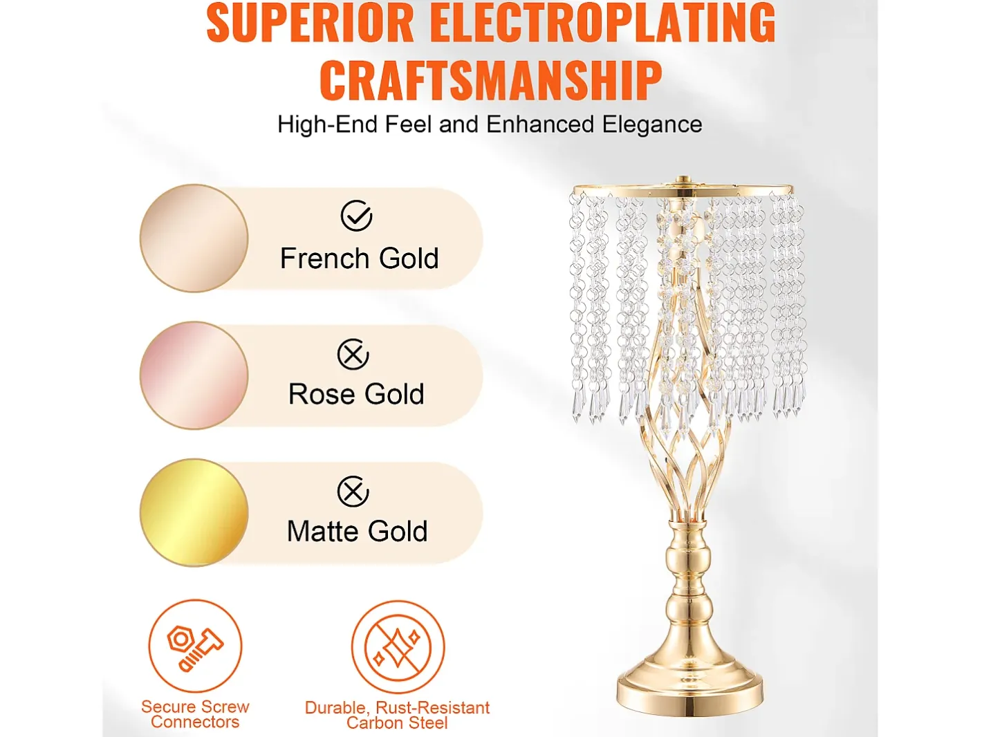 Florero SucceBuy - Juego de 12 Jarrones de Cristal de 49 cm, s, con Diseño Floral, para Bodas y Ceremonias, Metal/ Dorado Hot