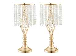 Florero SucceBuy - Juego de 12 Jarrones de Cristal de 49 cm, s, con Diseño Floral, para Bodas y Ceremonias, Metal/ Dorado Hot