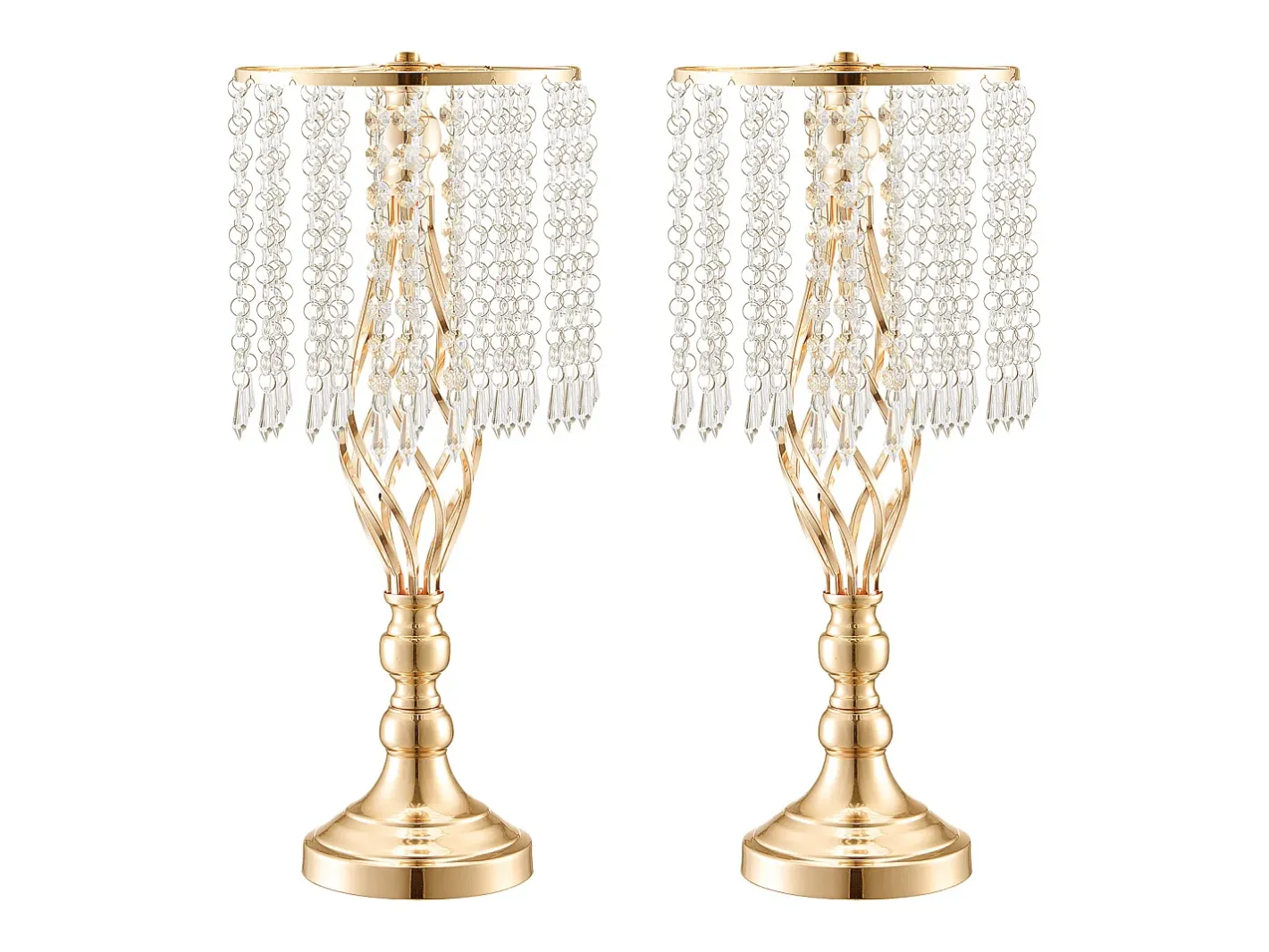 Florero SucceBuy - Juego de 12 Jarrones de Cristal de 49 cm, s, con Diseño Floral, para Bodas y Ceremonias, Metal/ Dorado Hot