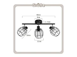 NETTLIFE Foco de techo con 3 llamas, estilo retro, E14, pantalla de cristal para hotel Negro