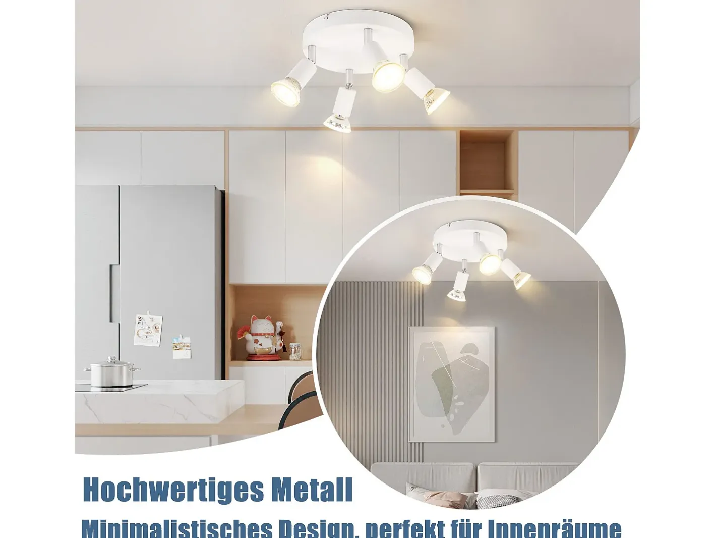 Best NETTLIFE Foco de techo LED Focos de techo - Lámpara de techo de metal GU10 orientable de 4 llamas Moderna Blanco