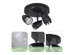 NETTLIFE Foco de techo LED 3 focos moderno 4W 3000K orientable 350° Negro