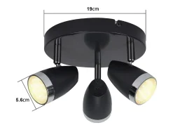 NETTLIFE Foco de techo LED 3 focos moderno 4W 3000K orientable 350° Negro