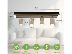 NETTLIFE Plafón-Foco de techo LED de 4 focos, lámpara de techo: foco de techo GU10, lámpara de cocina orientable, foco plateado de 18 W Negro