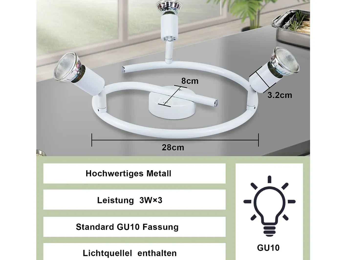 Best NETTLIFE Foco de techo LED regulable GU10 con 3 llamas, foco de techo industrial para sala de estar Blanco