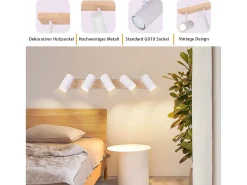 NETTLIFE Aplique Para Pared-Foco de techo 5 llamas madera blanca vintage GU10 orientable 350° Blanco