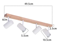 NETTLIFE Aplique Para Pared-Foco de techo de 4 focos, madera negra, estilo vintage, GU10, luz de techo orientable, lámpara de pasillo orientable 350° Blanco