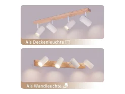 NETTLIFE Aplique Para Pared-Foco de techo de 4 focos, madera negra, estilo vintage, GU10, luz de techo orientable, lámpara de pasillo orientable 350° Blanco