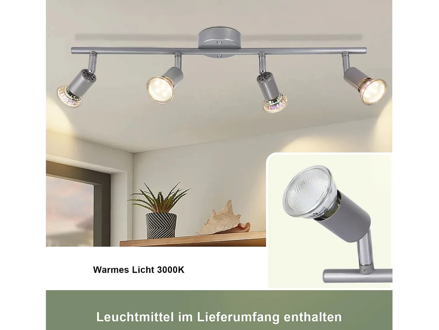 NETTLIFE Foco de techo GU10 de 4 llamas Lámpara de techo moderna para pasillo con bombilla incluida orientable 350° Plateado Clearance