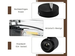 NETTLIFE Foco de techo vintage de cristal E14 para pasillo, ajustable a 350°, industrial, intercambiable Negro Clearance