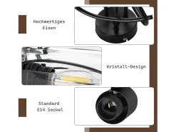NETTLIFE Plafón-Foco de techo vintage de cristal de 3 luces E14 para pasillo, giratorio 350°, estilo industrial Negro