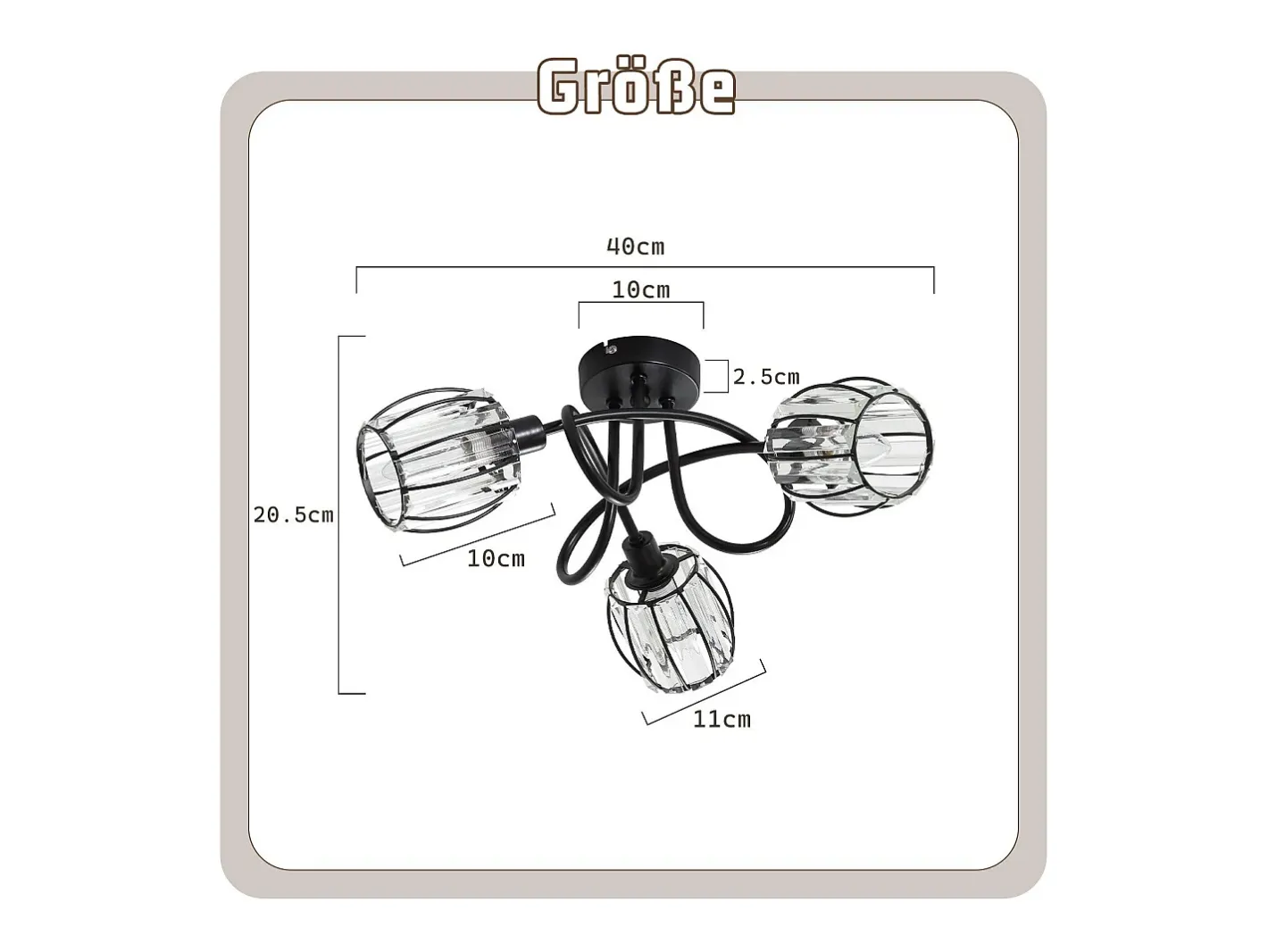 NETTLIFE Plafón-Foco de techo vintage de cristal de 3 luces E14 para pasillo, giratorio 350°, estilo industrial Negro