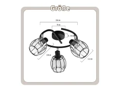NETTLIFE Plafón-Foco de techo vintage de cristal de 3 luces E14 para pasillo, giratorio 350°, estilo industrial Negro