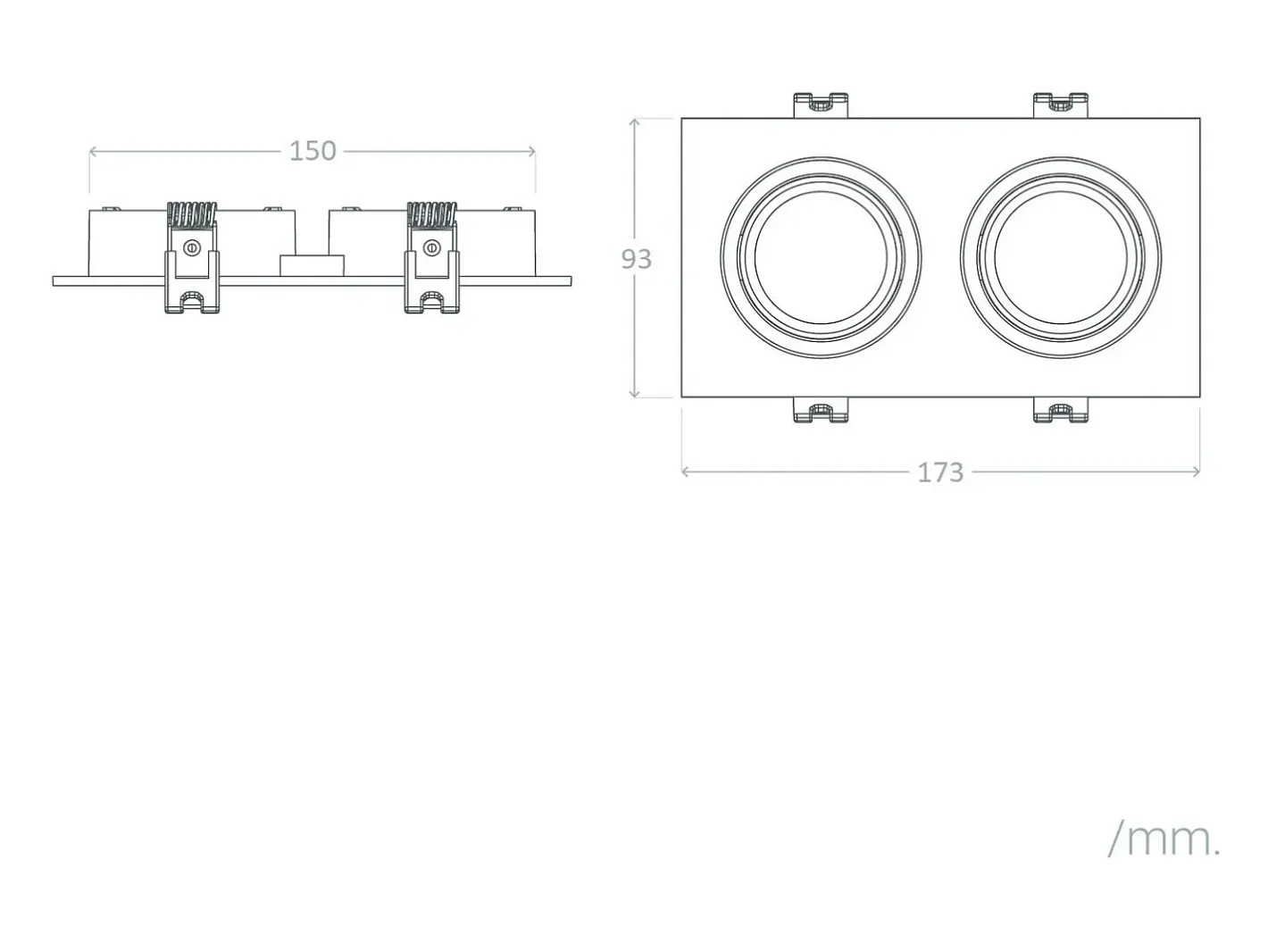 Ledkia Iluminación Exterior-Foco Downlight Cuadrado Basculante GU10 6W Corte 75x150 mm PC No Flicker 3000K Cálido Blanco
