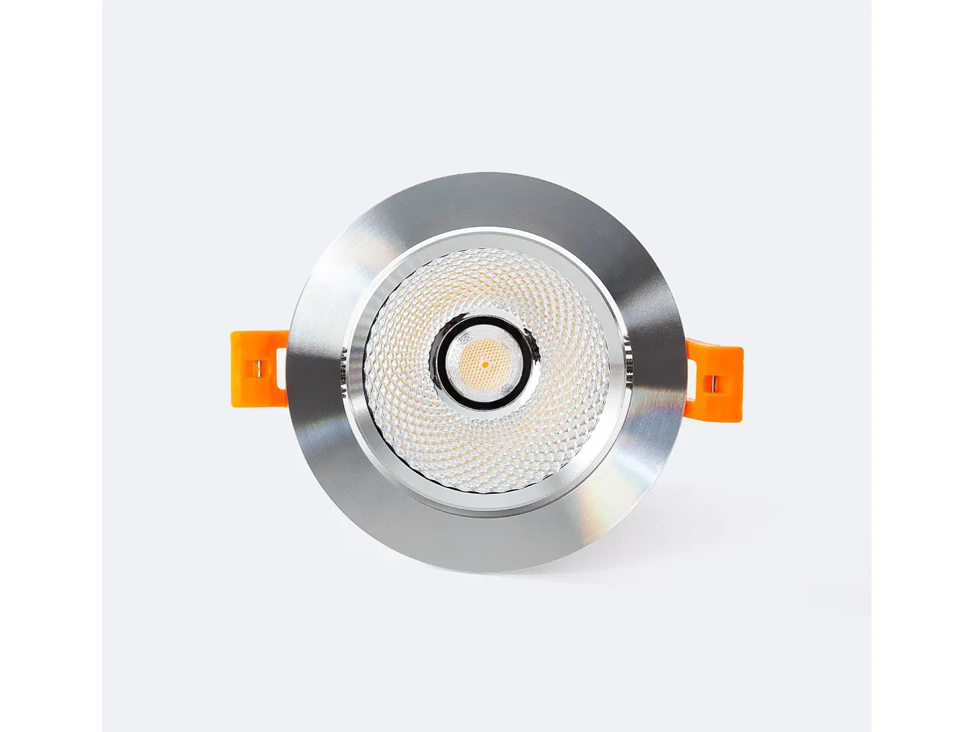 Ledkia Foco Downlight LED 12W COB Direccionable Circular Plata Corte Ø 90 mm No Flicker 4000K Blanco Neutro Plateado New