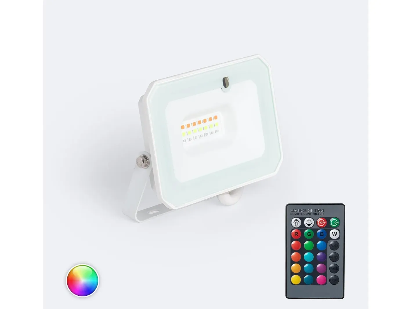 Ledkia Foco Proyector LED 20W RGBW con Mando IR IP65 Blanco RGB Transparente Best