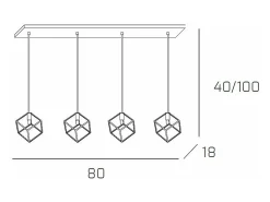 Frame Sospensione Rettangolare 4 Luci Plateado