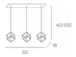 Frame Sospensione Rettangolare 3 Luci Plateado