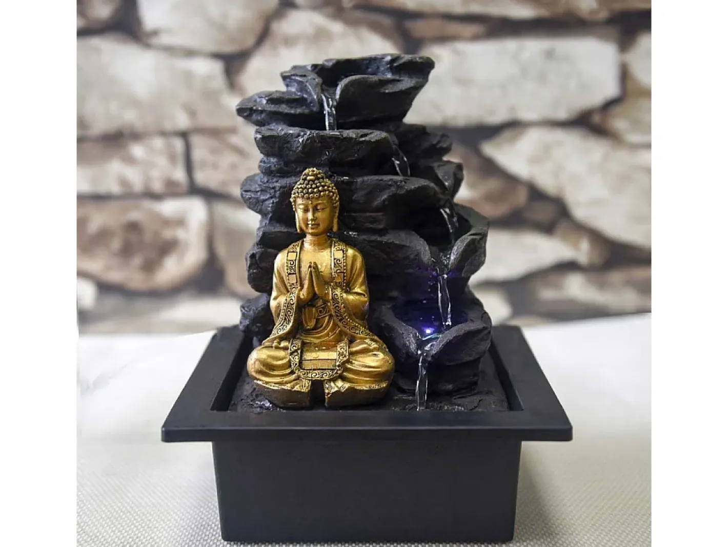 Zen Light Estatua-Fuente de Buda LED Shira Negro