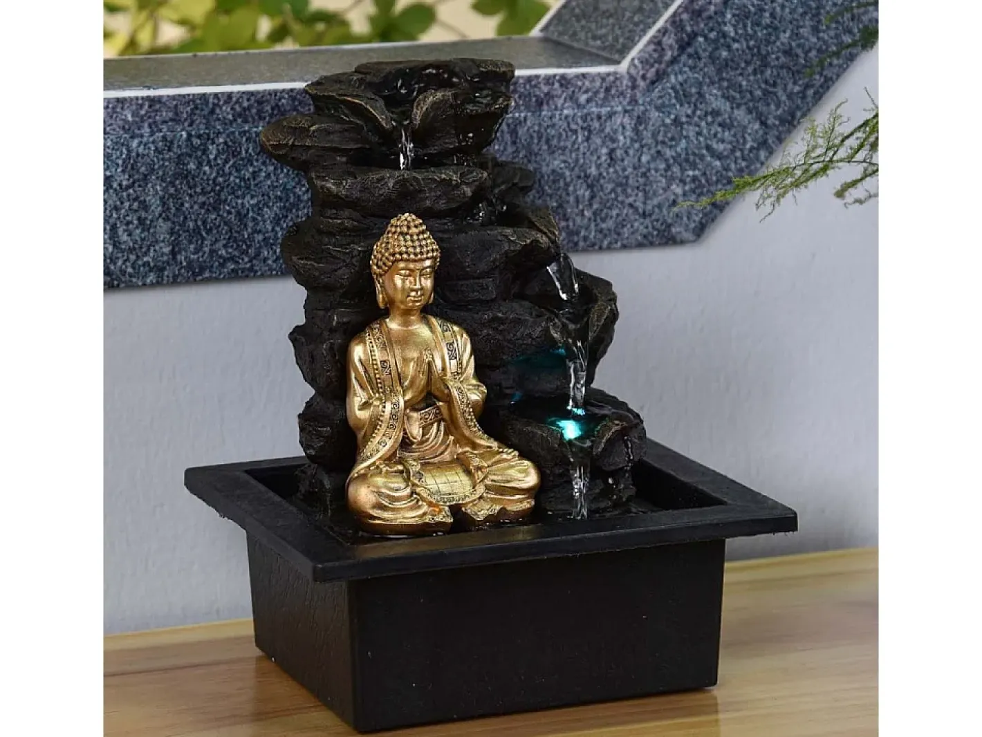 Zen Light Estatua-Fuente de Buda LED Shira Negro