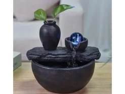 Zen Arôme Estatua-Fuente de resina de interior con LED de sílice Negro