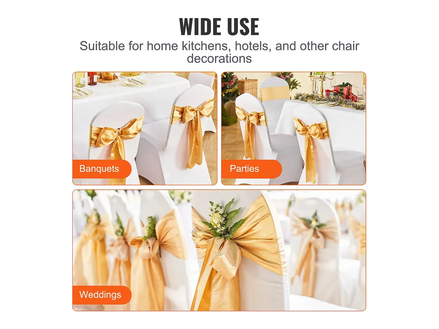 Ropa De Casa-Funda de Silla SucceBuy 50 uds., , Funda de Silla y Cinturón de Silla Extensible Dorado