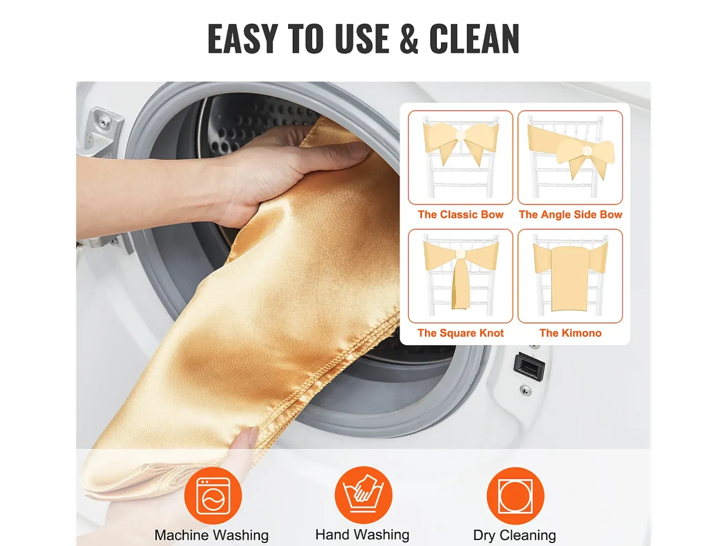 Ropa De Casa-Funda de Silla SucceBuy 50 uds., , Funda de Silla y Cinturón de Silla Extensible Dorado