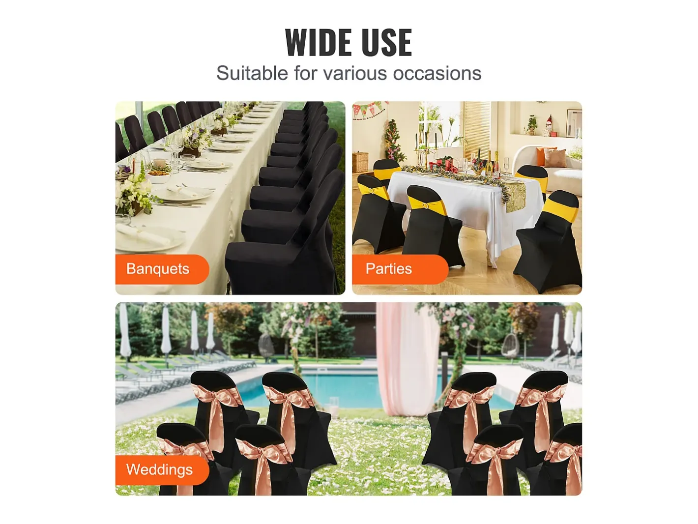 Funda de Silla SucceBuy 30 uds., , de Sillas Plegables en Elastano Extensible Negro