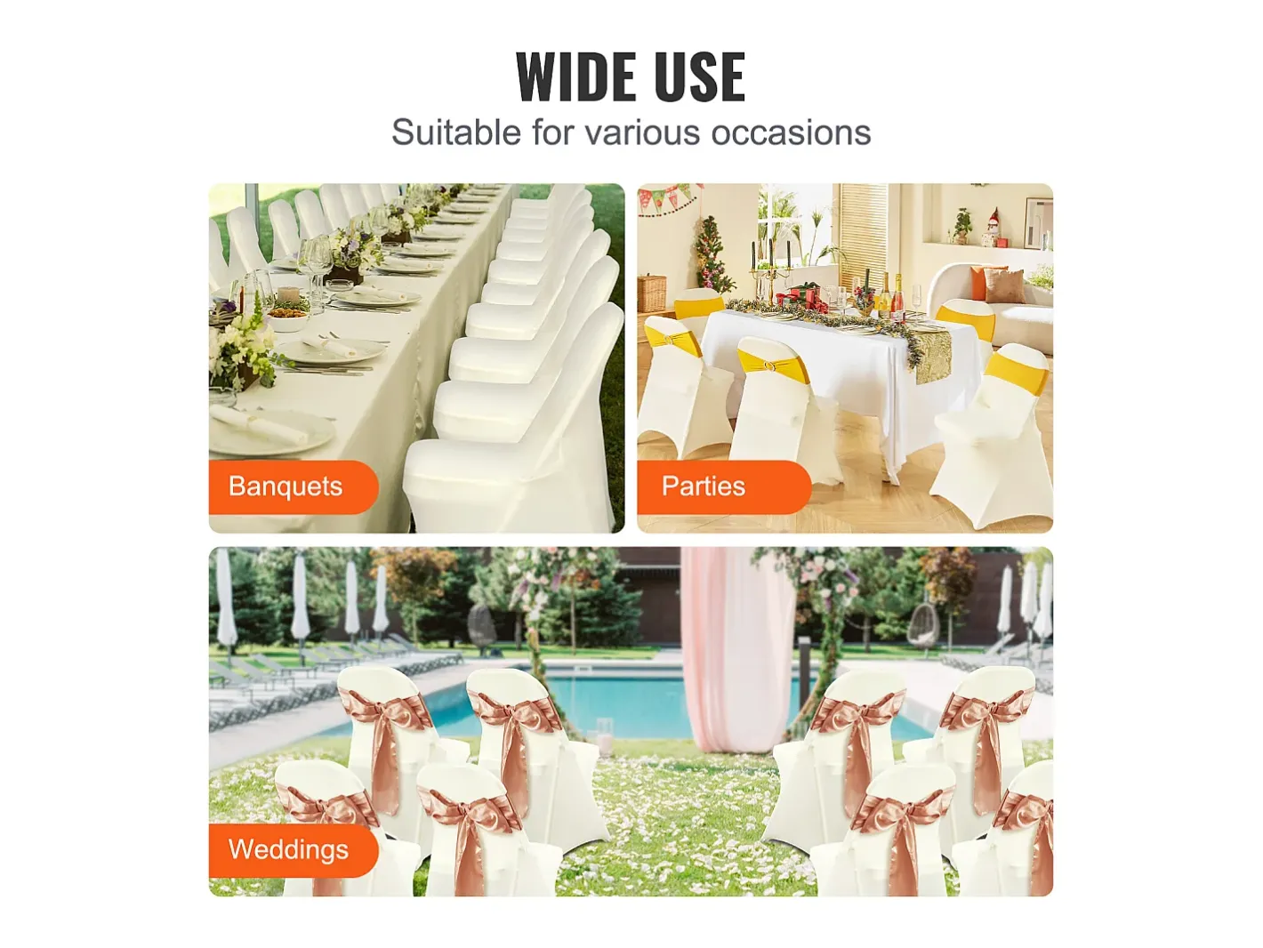 Funda de Silla SucceBuy 30 uds., , para Matrimonio, Banquete, Celebración, Sala de Comer Blanco Outlet