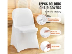 Ropa De Casa-Funda de Silla SucceBuy 12 Piezas, , Fundas de Sillas Plegables en Elastano Extensible para Matrimonio y Fiesta Blanco