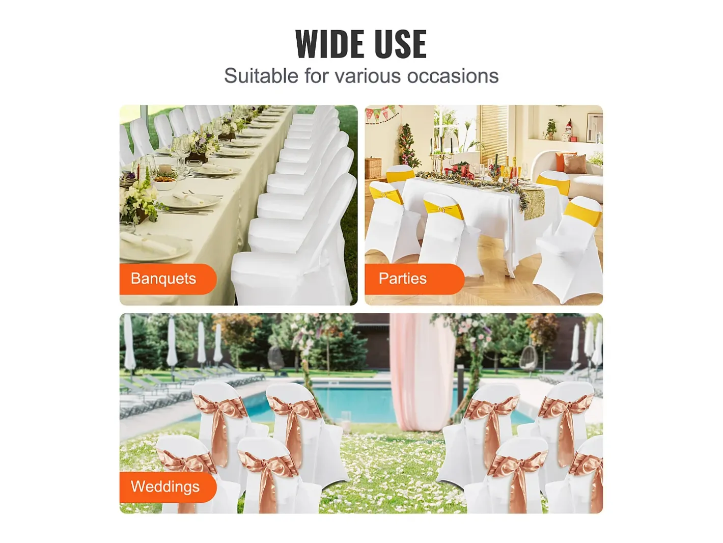 Ropa De Casa-Funda de Silla SucceBuy 12 Piezas, , Fundas de Sillas Plegables en Elastano Extensible para Matrimonio y Fiesta Blanco