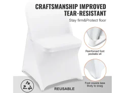 Ropa De Casa-Funda de Silla SucceBuy 12 Piezas, , Fundas de Sillas Plegables en Elastano Extensible para Matrimonio y Fiesta Blanco