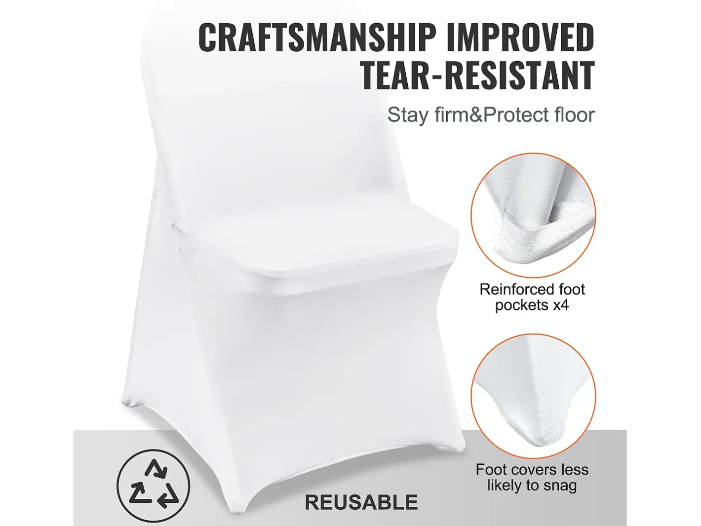 Ropa De Casa-Funda de Silla SucceBuy 12 Piezas, , Fundas de Sillas Plegables en Elastano Extensible para Matrimonio y Fiesta Blanco