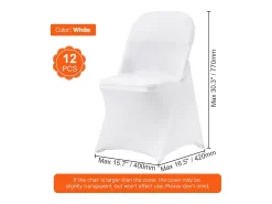 Ropa De Casa-Funda de Silla SucceBuy 12 Piezas, , Fundas de Sillas Plegables en Elastano Extensible para Matrimonio y Fiesta Blanco
