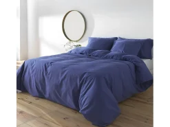 BOHEME Funda nórdica lisa cama 120 cm - 200x200 cm, algodón 200 hilos. Cierre con botones. Azul Online