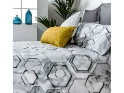 Cotton Artean Ropa De Cama-Funda nórdica MARMOL percal algodón y blanco 240x260 Cama 150 Gris