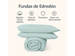 Morfeo Descanso Ropa De Cama-Funda nórdica verde agua 180x190/200 - 100% algodón orgánico premium Verde claro