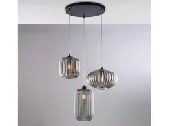 Lámpara Suspendida-Glamour - Lámpara colgante negra con cristal espejo gris decorado y cables orientables, 3 luces Negro