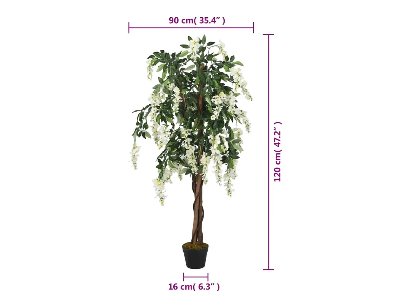 Hot Glicina artificial 840 hojas 120 cm y blanco Verde