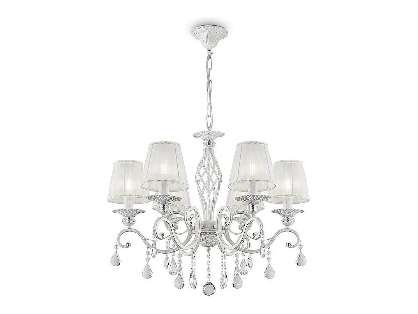 Maytoni Lámpara Suspendida-Grace Araña Blanca con Oro y Cristal, con Pantallas, 6 Luces, E14 Blanco